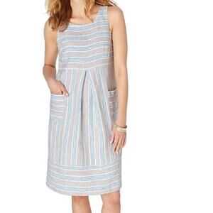 J. Jill Love Linen Linen Dress Women's Size MT Sleeveless Striped Sheath Pockets